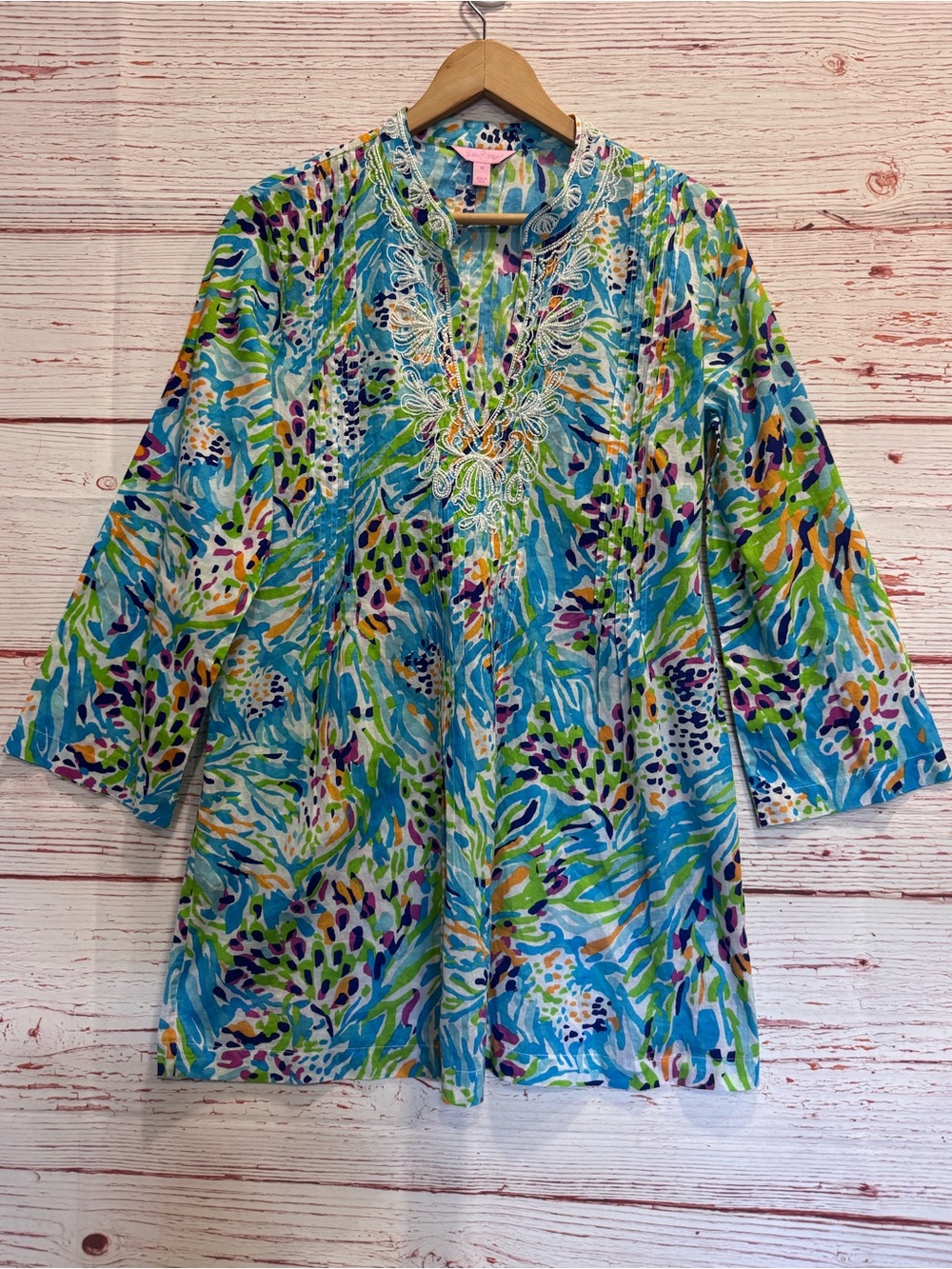 Lilly Pulitzer Sarasota Beaded Tunic Top in Resort White Sea Soirée Sz M - Picture 3 of 14
